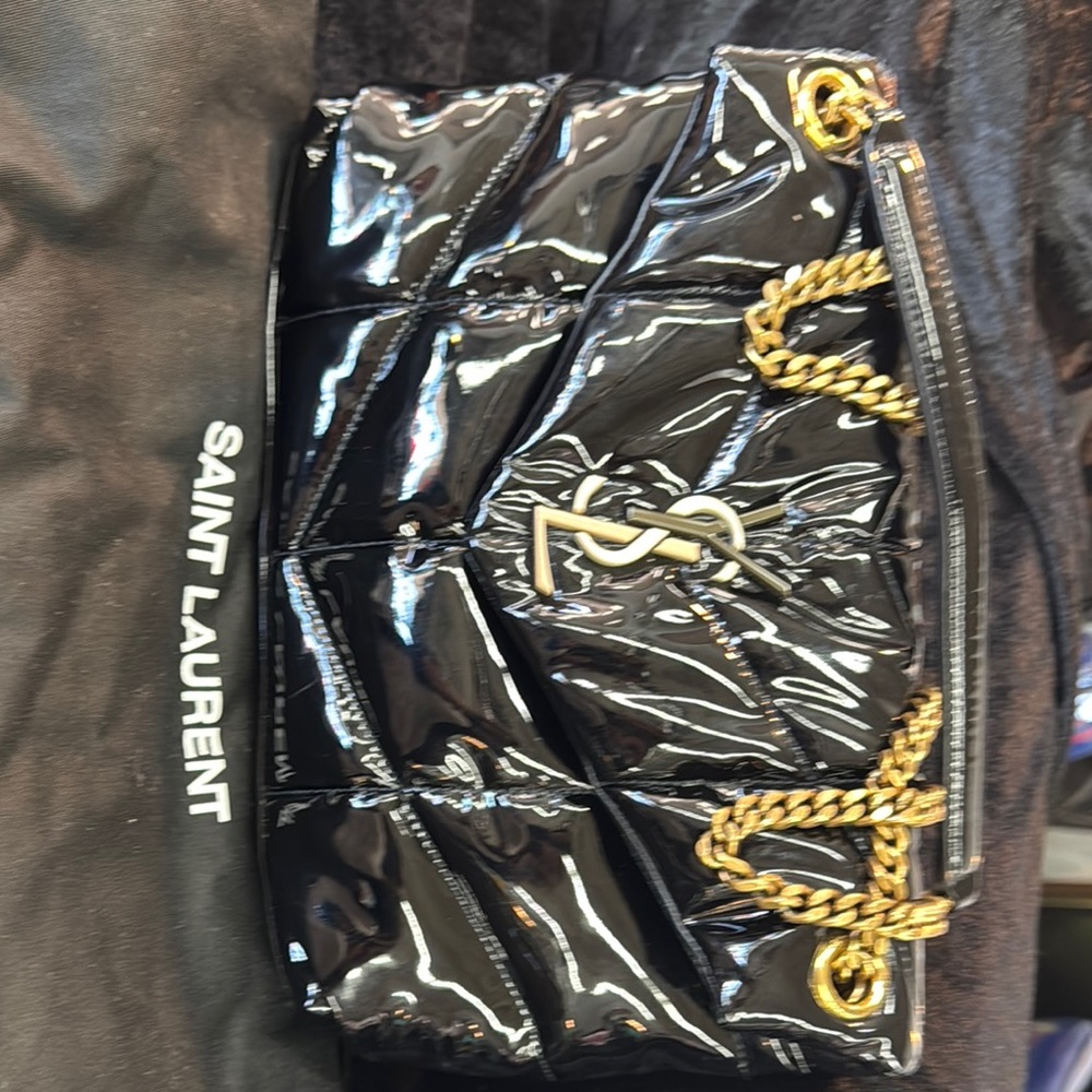 YSL  Black Patent Leather Loulou Quilted Puffer Bag